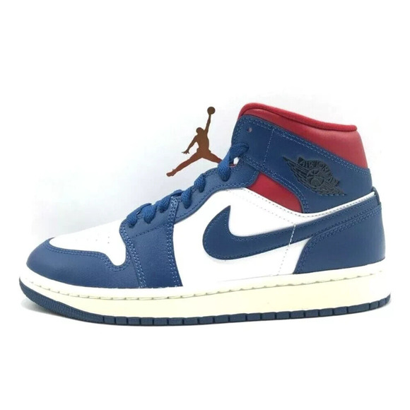 *NEW* WOMEN Nike Air Jordan 1 Mid White/French Blue-Gym Red (BQ6472 146) Size 8 - Picture 3 of 8